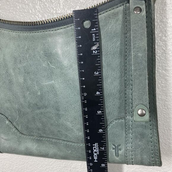 Frye Melissa Leather Zip Crossbody Bag Green Sky Tone Adjustable Strap 8x11" - Picture 9 of 16
